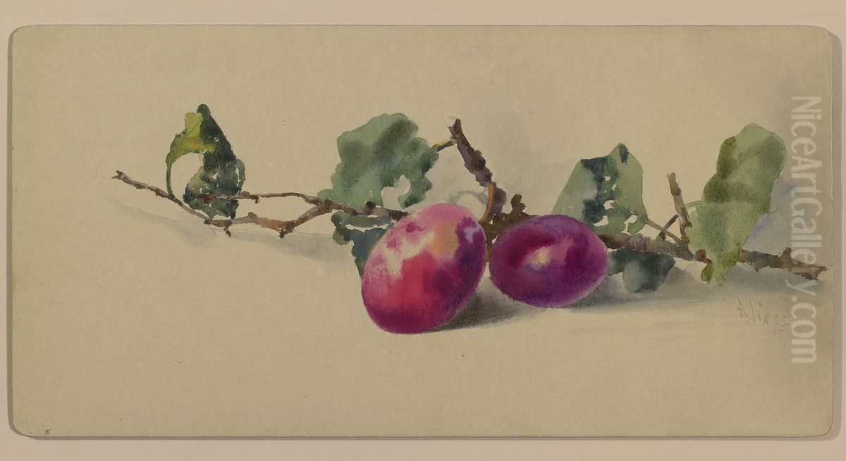 Branch with plums Oil Painting by Alexandra of Denmark
