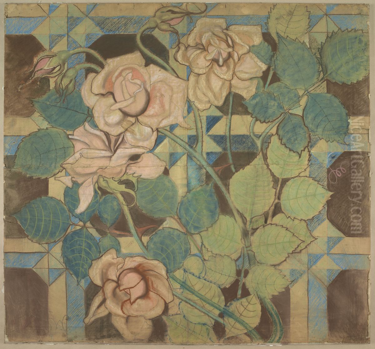 Roses. Design to the Polychromy in the Franciscan Church in Krakow Oil Painting by Stanislaw Wyspianski