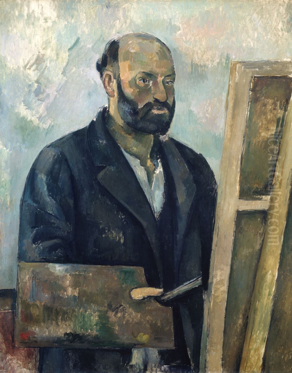Selbstportrat mit Palette Oil Painting by Paul Cezanne