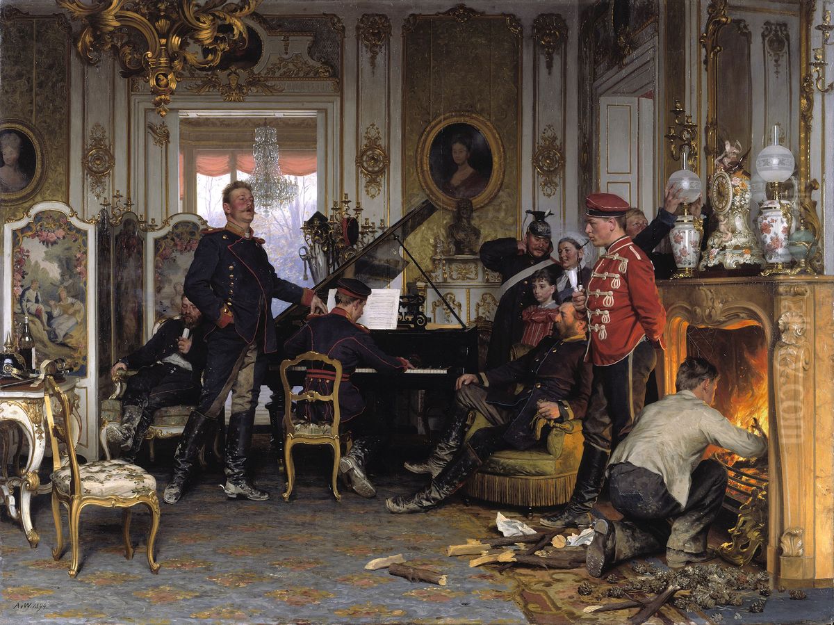 In the Troops' Quarters outside Paris Oil Painting by Anton von Werner