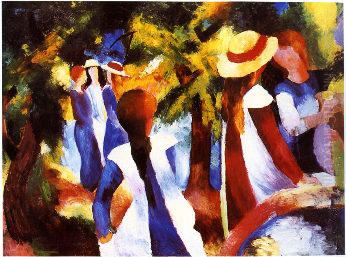 Madchen unter Baumen / Madchen im Grunen Oil Painting by August Macke