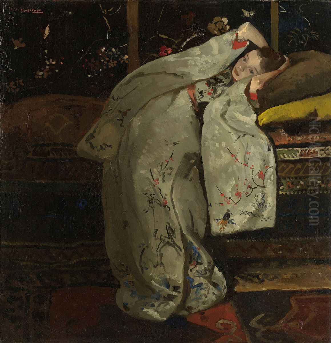 Girl in a White Kimono Oil Painting by George Hendrik Breitner