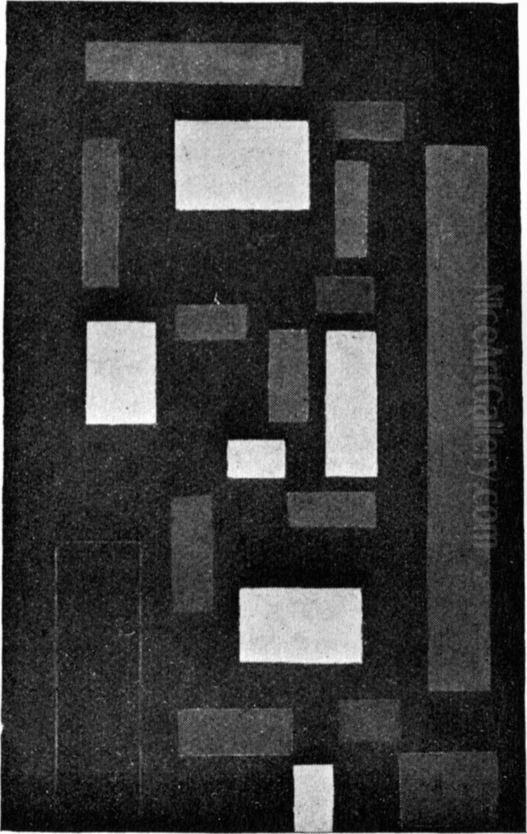 Composition VI (on black background) Oil Painting by Theo van Doesburg