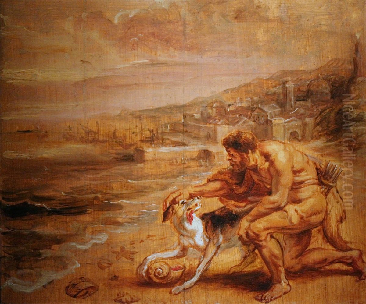 Hercules and the Discovery of the Secret of Purple Oil Painting by (studio of) Rubens, Peter Paul