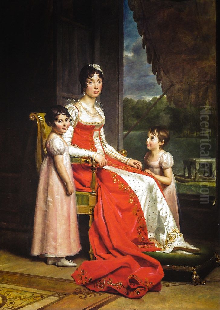 Marie-Julie Bonaparte, Infante d'Espagne, en compagnie de ses deux filles Charlotte et Zenaide Bonaparte. Oil Painting by Francois Gerard