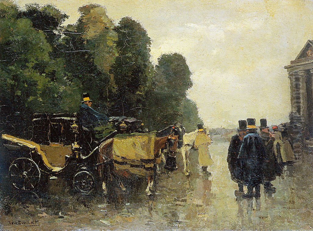 Carriages and Waiting Coachmen Oil Painting by Willem de Zwart