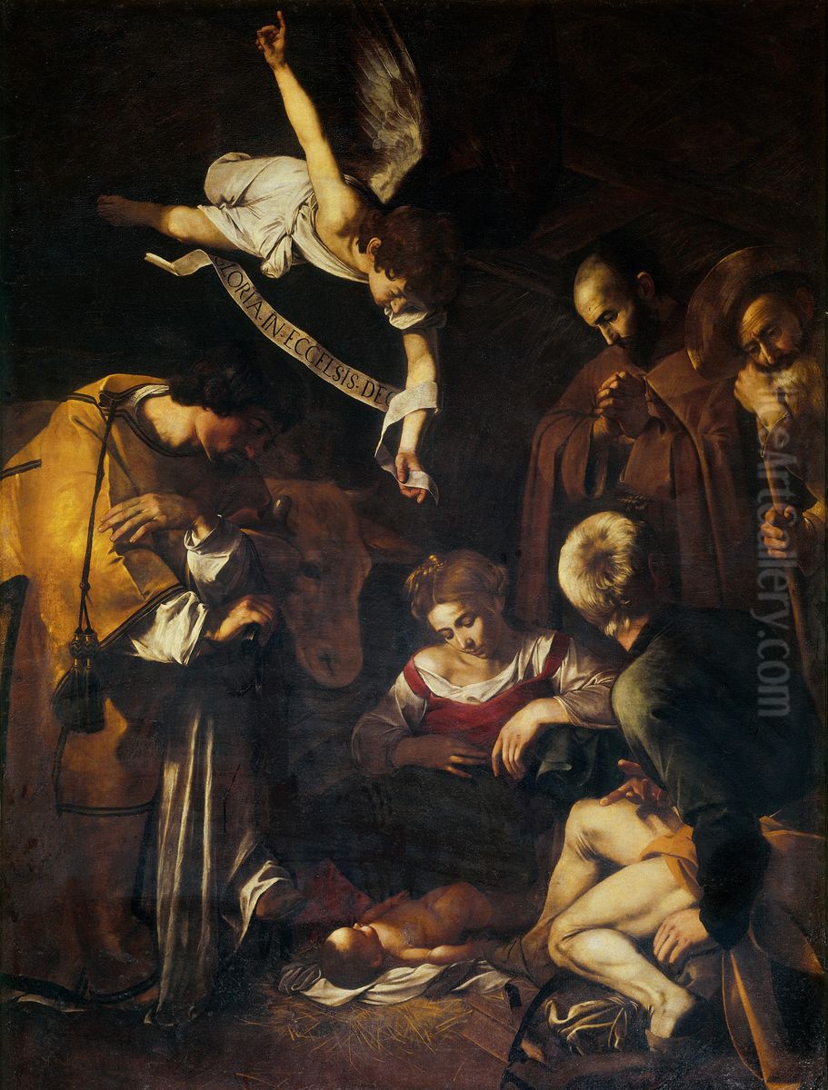 Nativity with Saint Francis and Saint Lawrence Oil Painting by Caravaggio