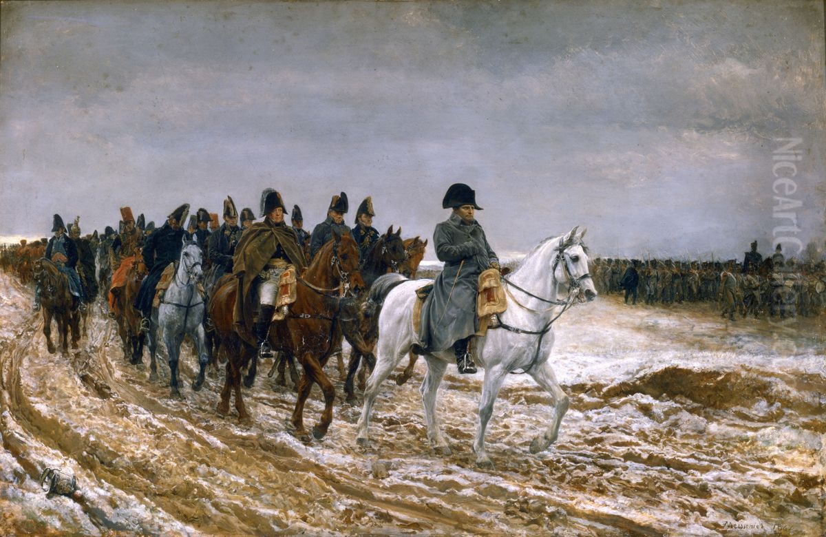 Napoleon kay taisteluun Ranskasta. Oil Painting by Jean-Louis-Ernest Meissonier