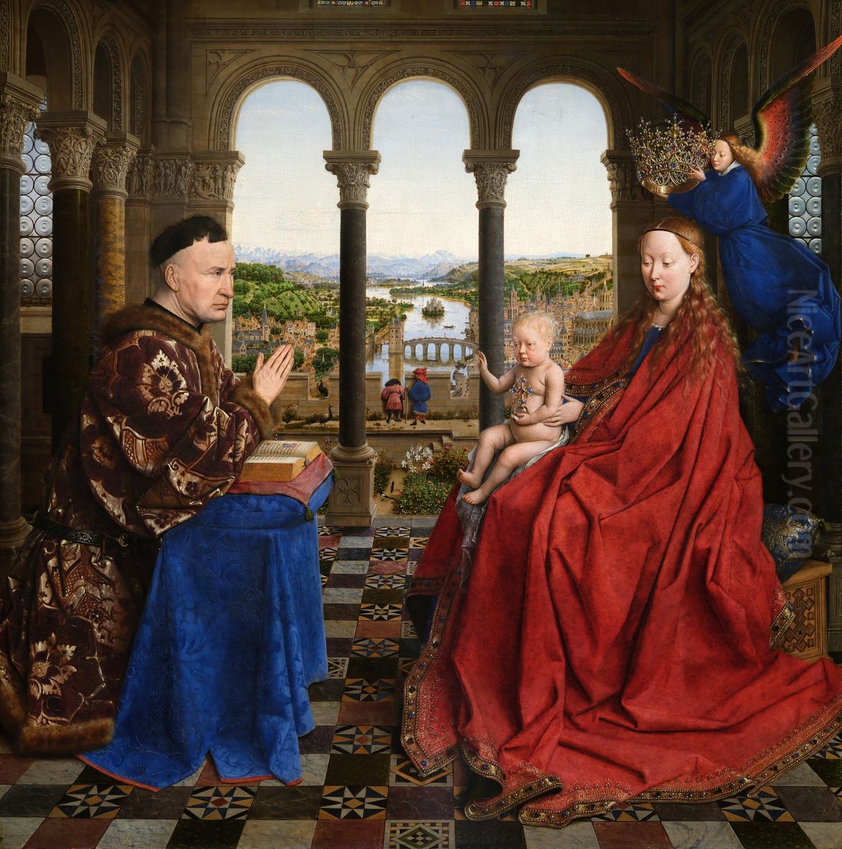 La Vierge et l'Enfant au chancelier Rolin Oil Painting by Jan Van Eyck