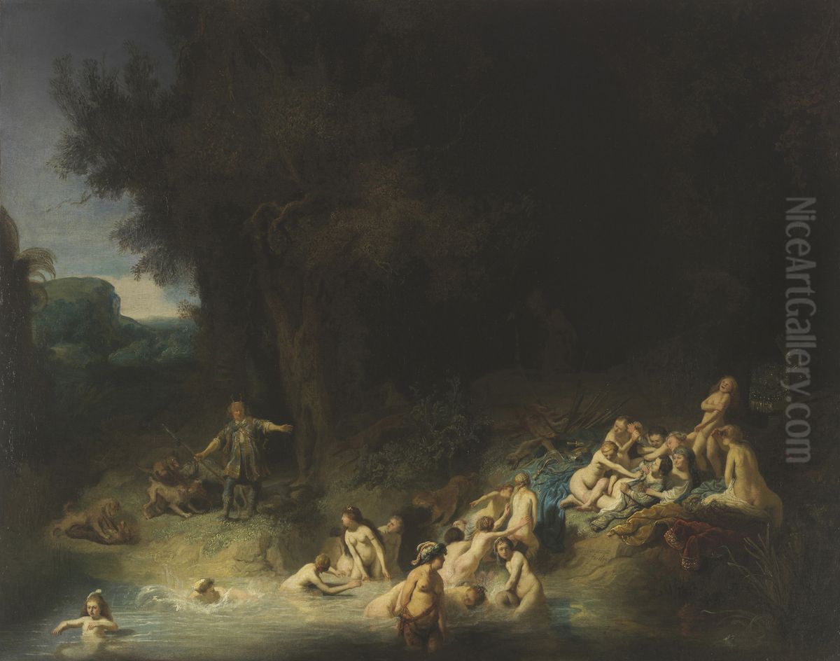 Diana bathing with her nymphs Oil Painting by Rembrandt