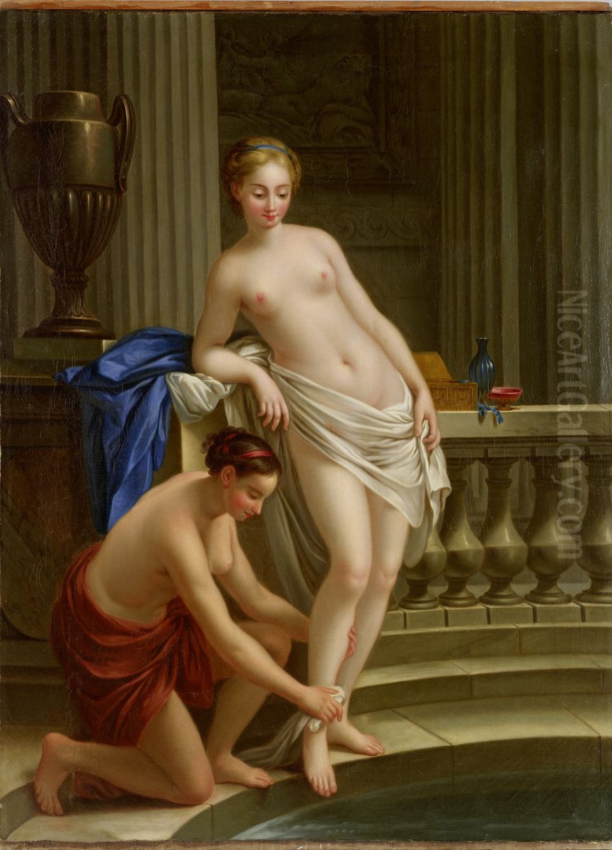 Two Women Bathing Oil Painting by Joseph-Marie Vien