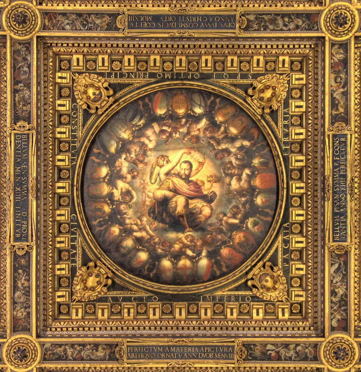 Apotheose deCosme Ier de Toscane, detail des plafonds du Salon des Cinq-Cent duPalazzo Vecchio, aFlorence. Oil Painting by Giorgio Vasari