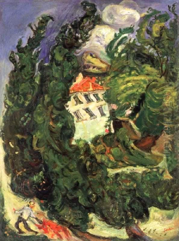 Paysage a l'ane rouge Oil Painting by Chaim Soutine