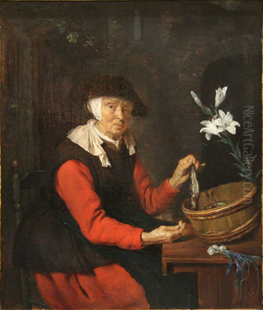 La marchande de harengs Oil Painting by Gabriel Metsu