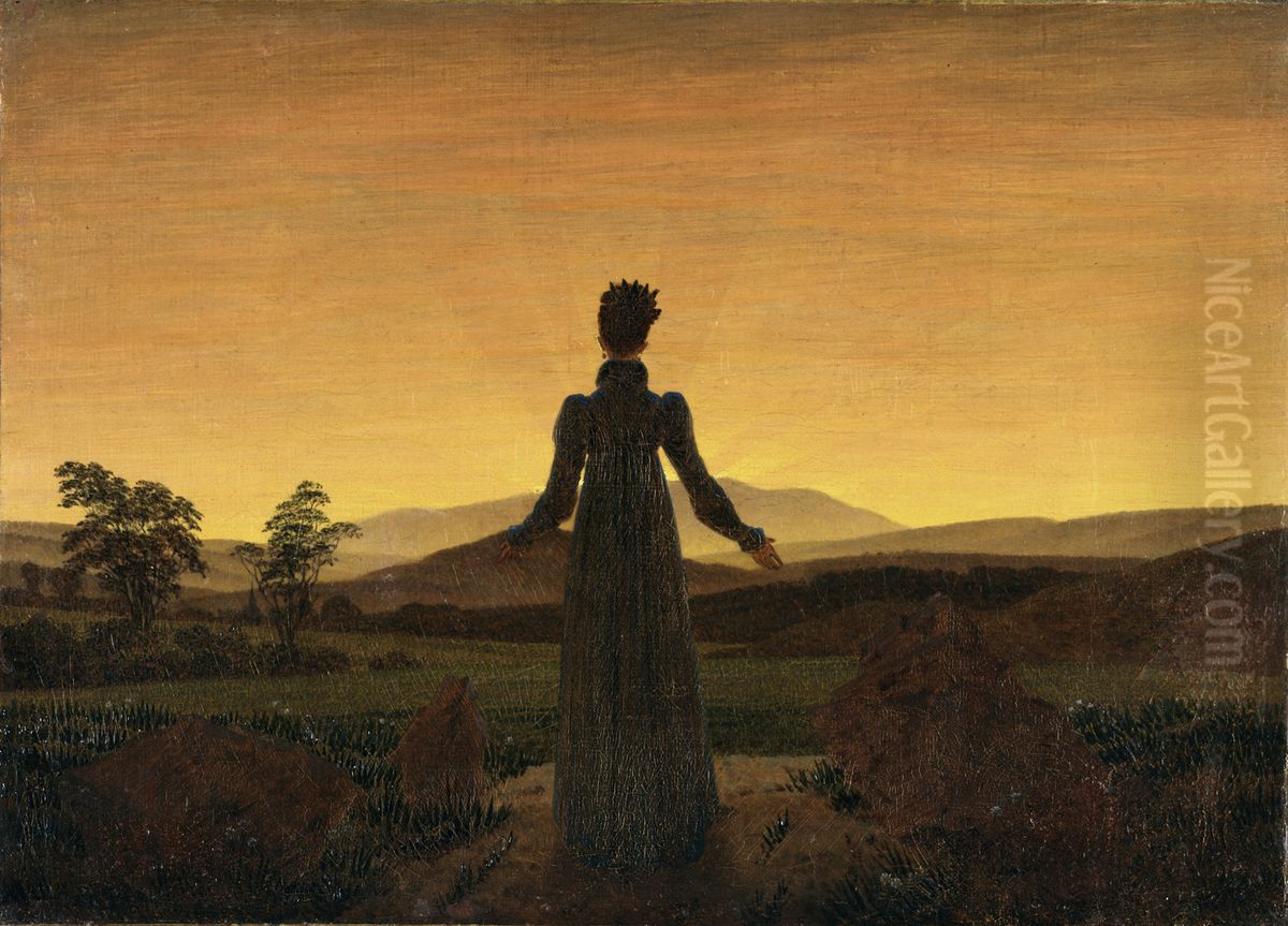 Woman in Front of the Setting Sun Oil Painting by Caspar David Friedrich