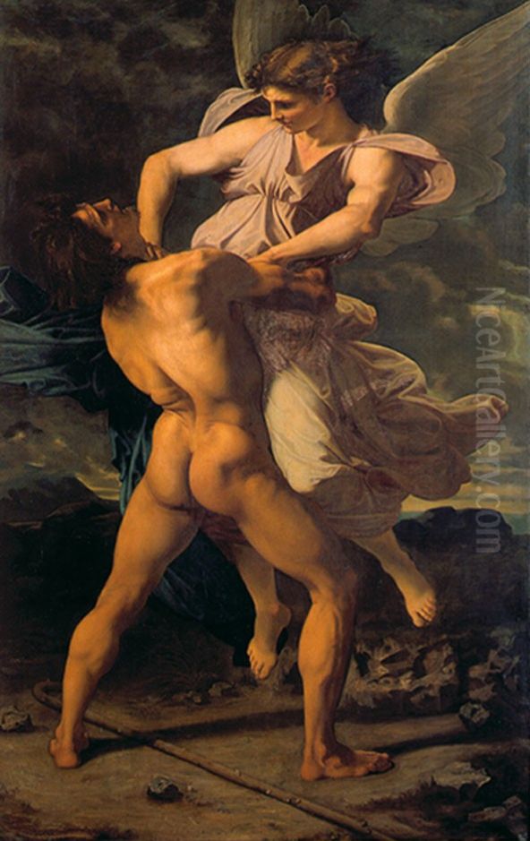 Jacob wrestles with the angel Oil Painting by Paul-Jacques-Aime Baudry