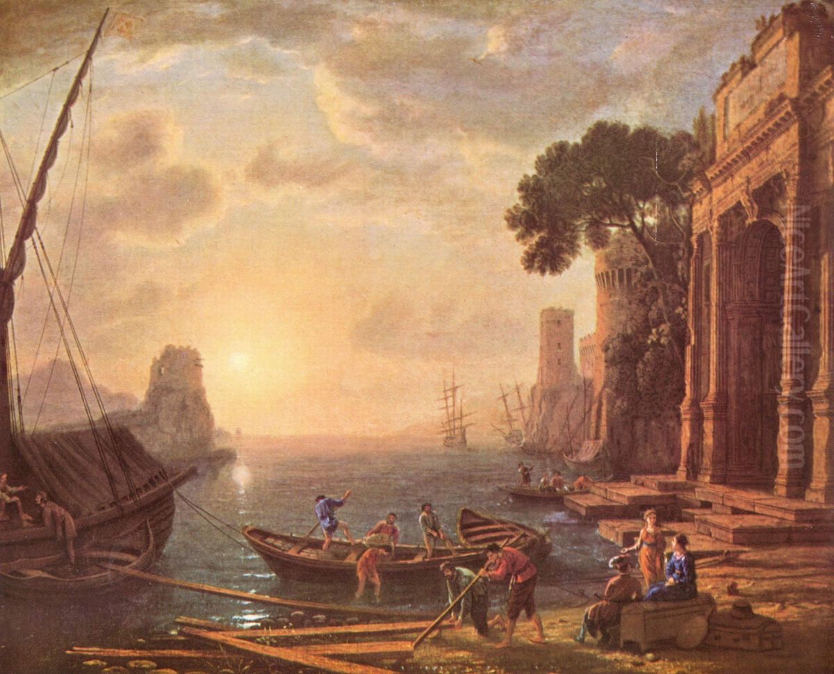 Hafen beim Sonnenuntergang Oil Painting by Claude Lorrain (Claude Gellee)
