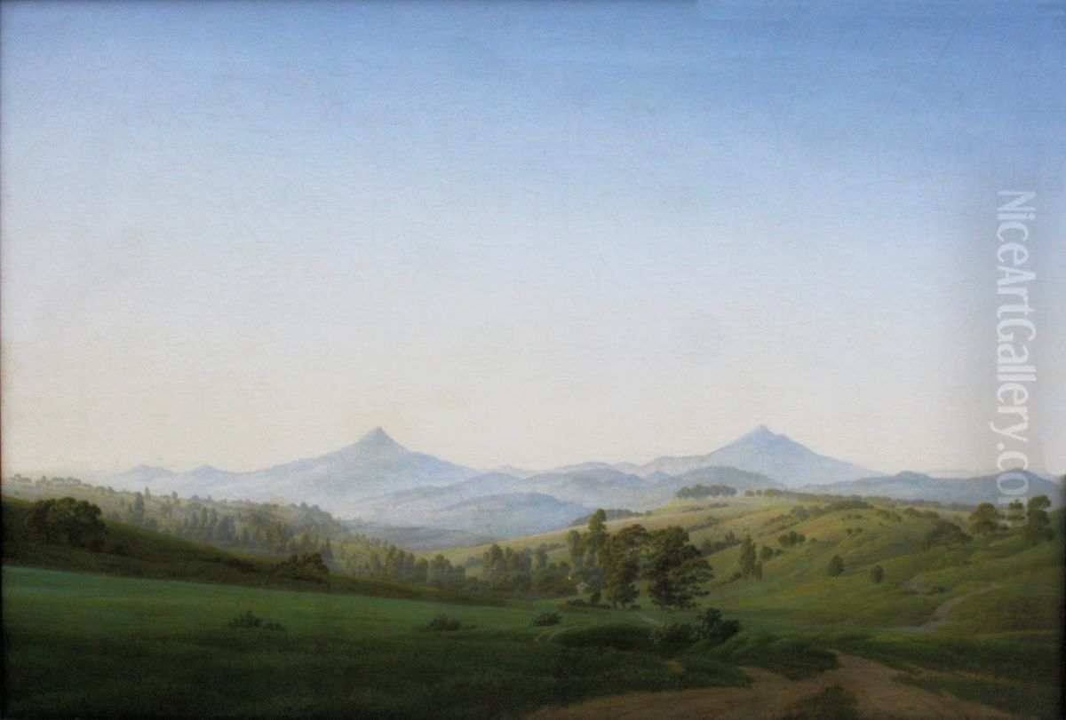 Bohemian Landscape with Mount Milleschauer Oil Painting by Caspar David Friedrich