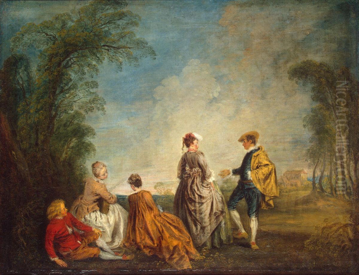 La proposition embarrassante Oil Painting by Jean-Antoine Watteau