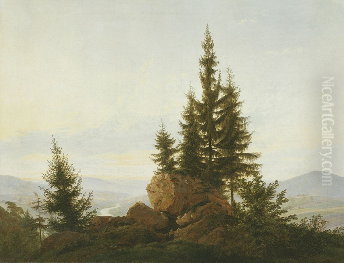 View of the Elbe Valley Oil Painting by Caspar David Friedrich