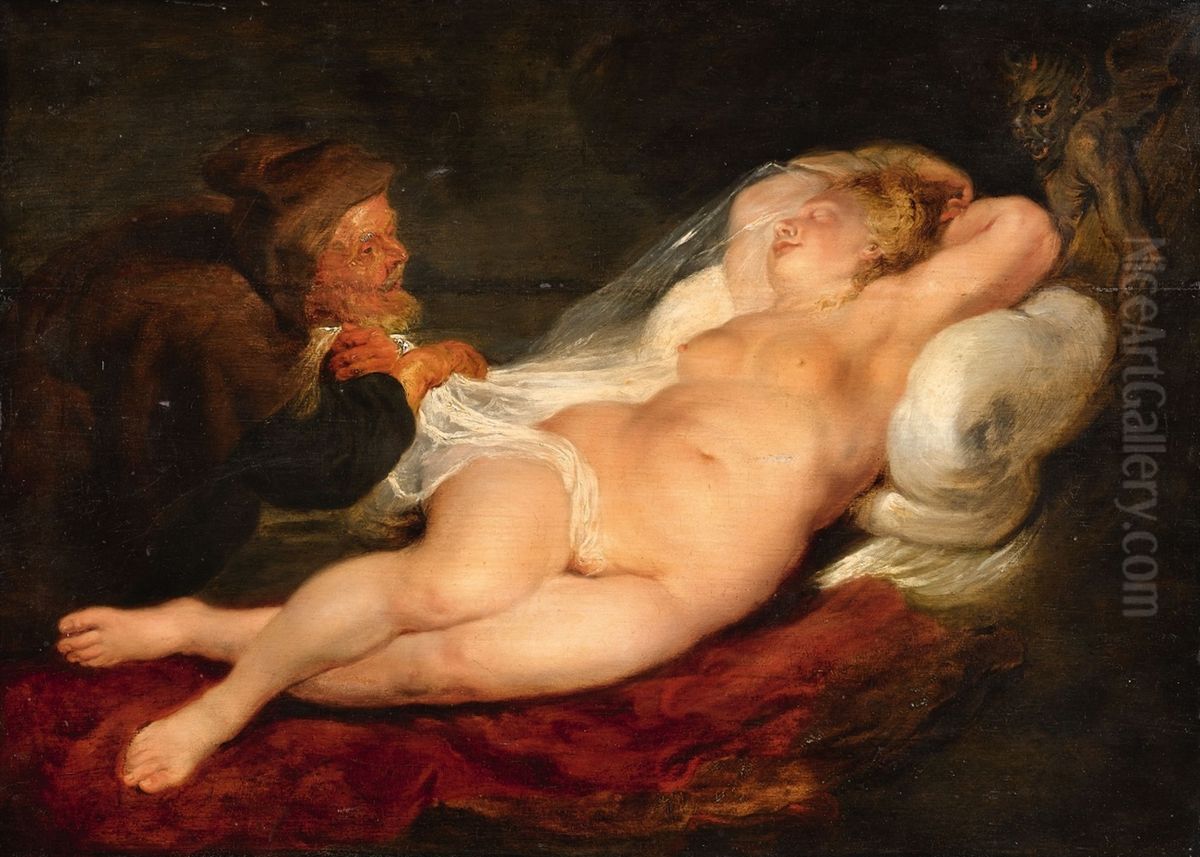 Einsiedler und schlafende Angelica Oil Painting by (studio of) Rubens, Peter Paul