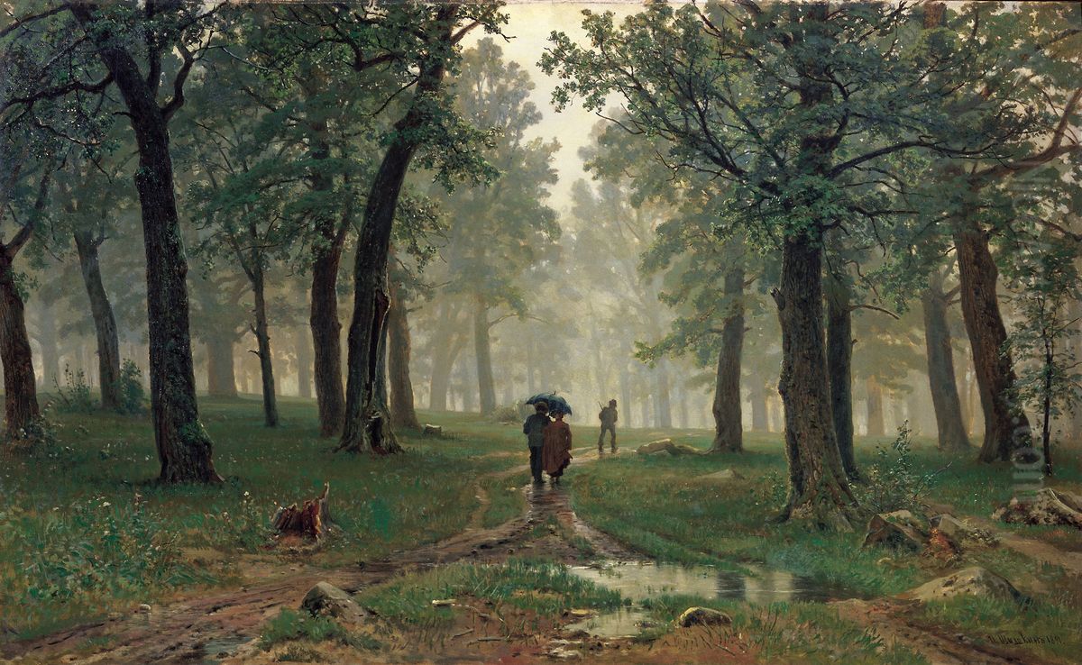 Rain in oak forest Oil Painting by Ivan Shishkin