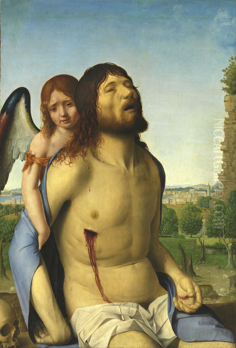 The Dead Christ Supported by an Angel Oil Painting by Antonello da Messina