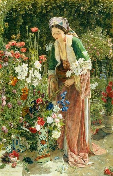 In the Bey's Garden Oil Painting by John Frederick Lewis