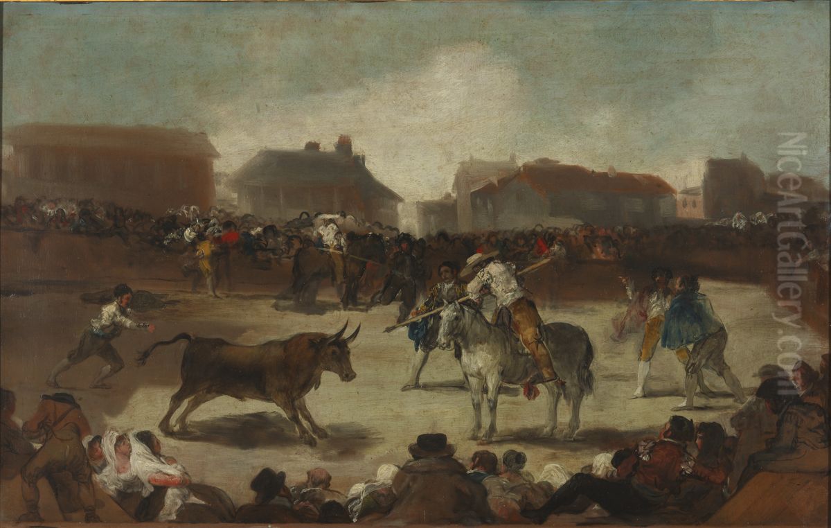 A Village Bullfight Oil Painting by Francisco Goya Fuendetodos