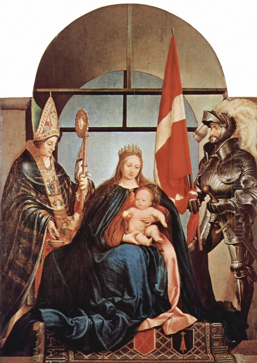 Gerster-Altar, Szene: Thronende Madonna, links: Hl. Nicolaus von Myra, rechts: Hl. Ursus Oil Painting by Hans Holbein the Younger