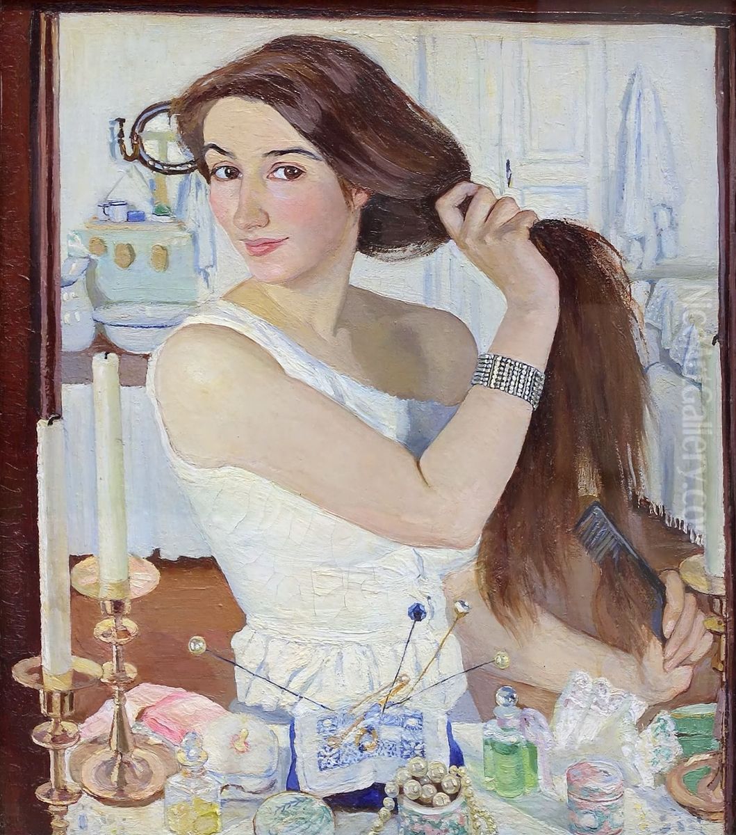 Za tualetom. Avtoportret. Oil Painting by Zinaida Serebryakova