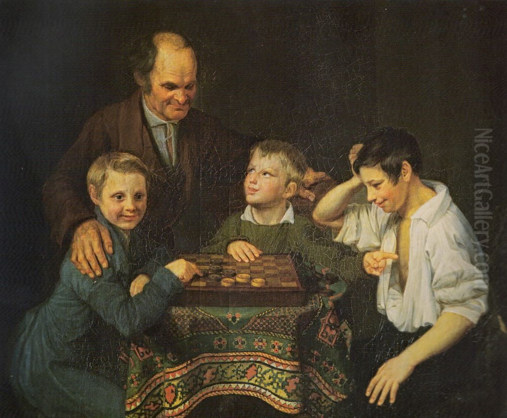 Playing Checkers Oil Painting by Pyotr Pnin