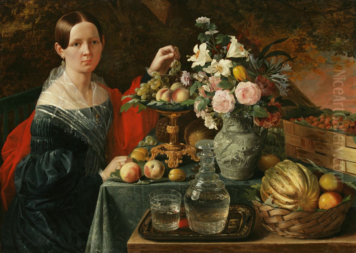 Partret nevadomaj z kvetkami i fruktami Oil Painting by Ivan Khrutsky