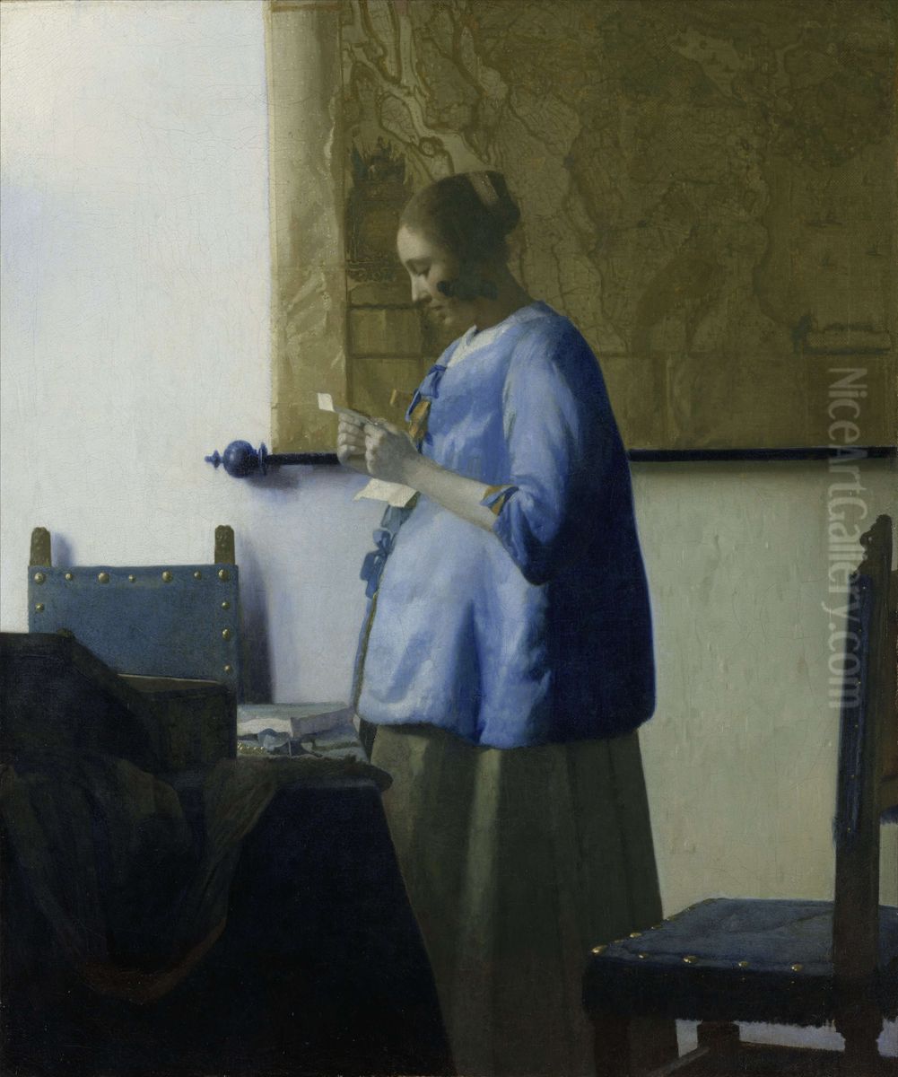 Woman reading a letter.[1] Oil Painting by Jan Vermeer Van Delft
