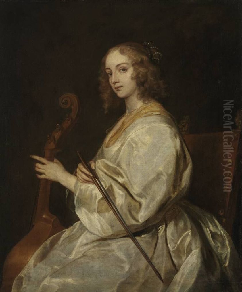 Portrait of a woman playing the viola-da-gamba, formerly identified as Margaret Lemon Oil Painting by Sir Anthony Van Dyck