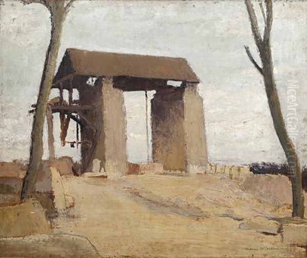 A French Stone Quarry South Of Paris Oil Painting by Sydney Carline