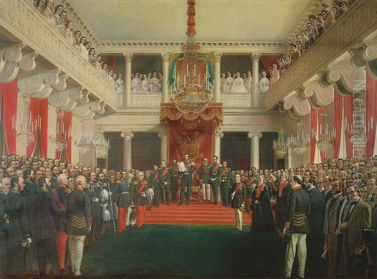 R. W. Ekmanin maalaus vuoden 1863 valtiopaivien avajaisista. Oil Painting by Robert Wilhelm Ekman