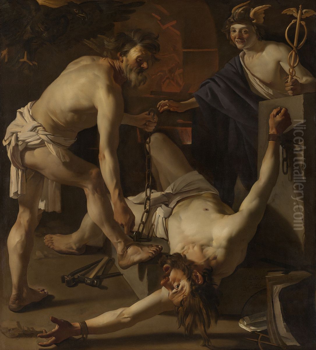 Prometheus door Vulcanus geketend Oil Painting by Dirck Van Baburen