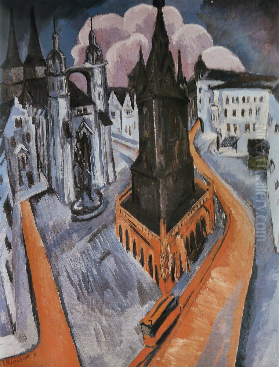 The red tower of Halle Oil Painting by Ernst Ludwig Kirchner