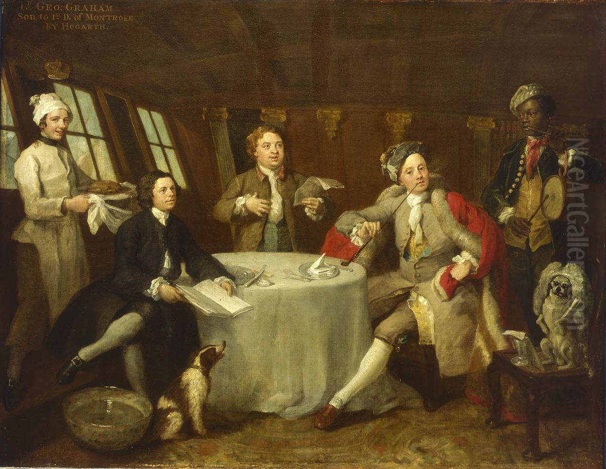 Captain Lord George Graham, 1715-47, in his Cabin Oil Painting by William Hogarth