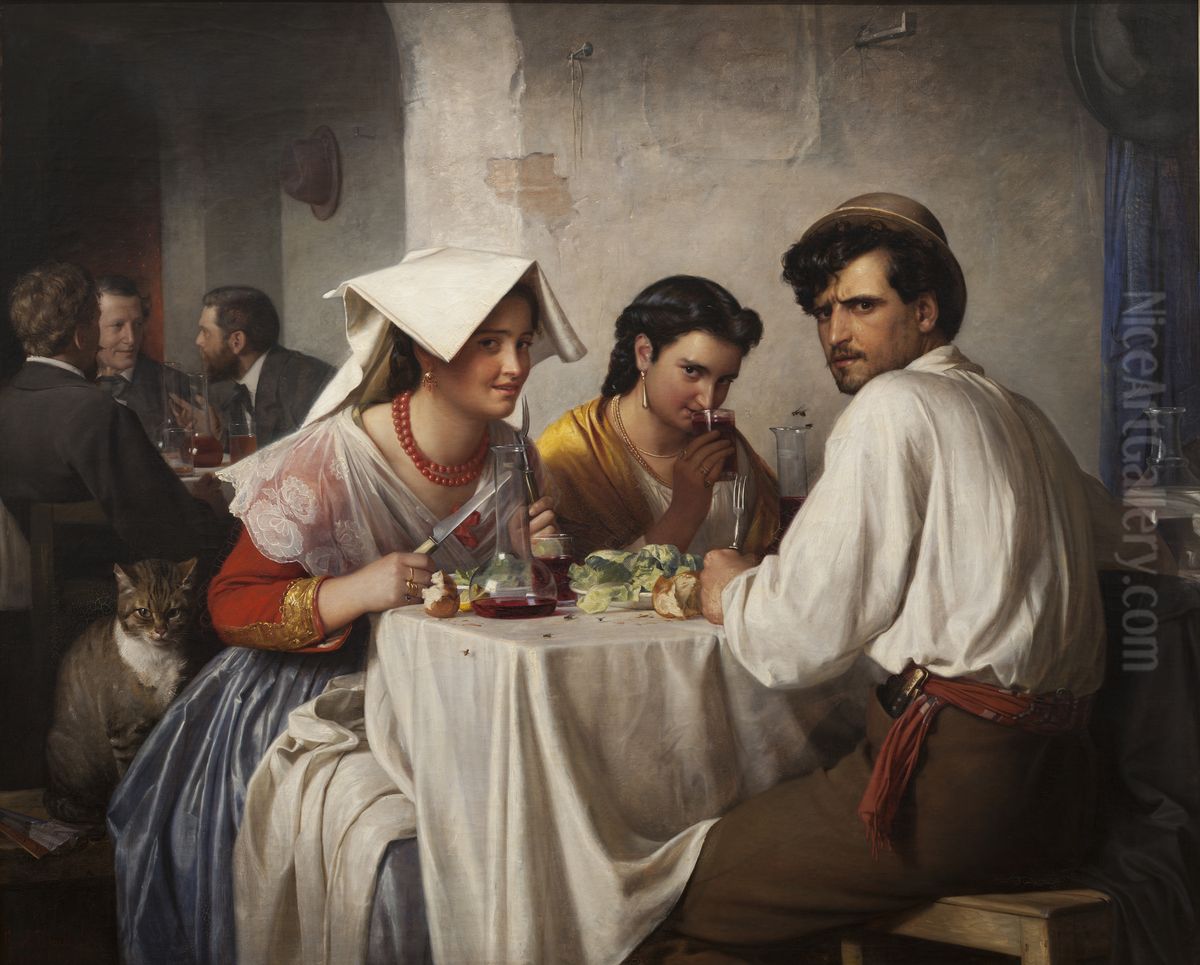 In a Roman Osteria Oil Painting by Carl Heinrich Bloch