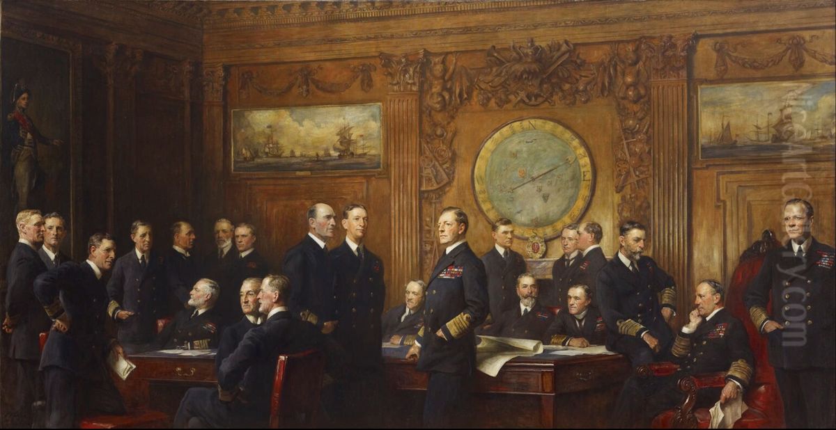 Naval Officers of World War I Oil Painting by Arthur Stockdale Cope