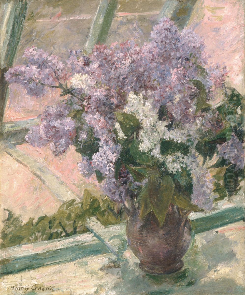 Lilacs in a Window Oil Painting by Mary Cassatt