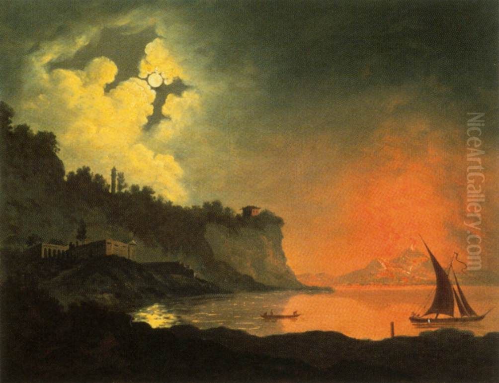 Vesuvius from Posillipo by Moonlight Oil Painting by Joseph Wright of Derby