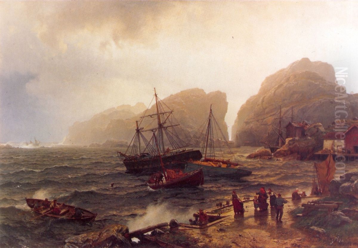 Nodhavn ved Norskekysten. Oil Painting by Hans Gude
