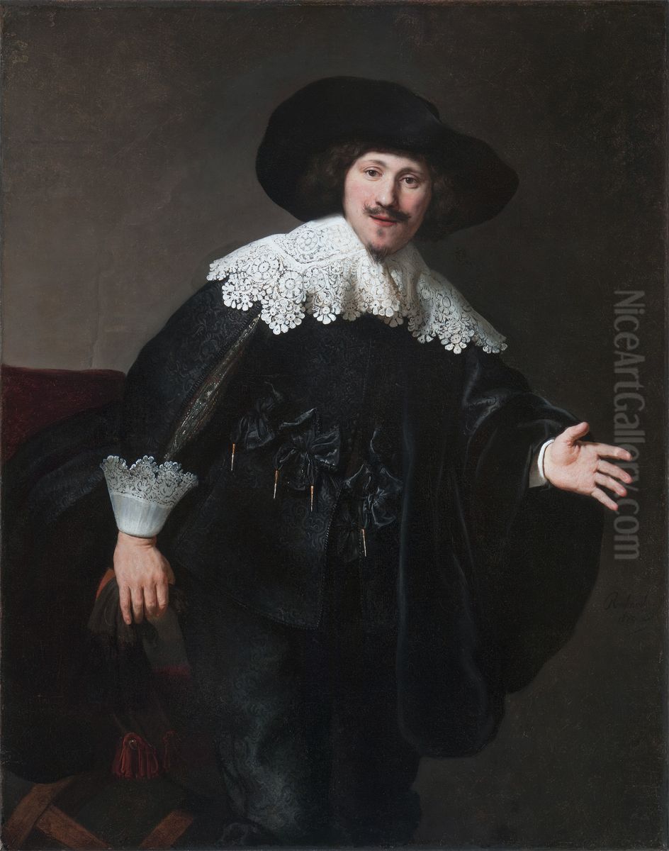 Portrait of a man rising from his chair Oil Painting by Rembrandt