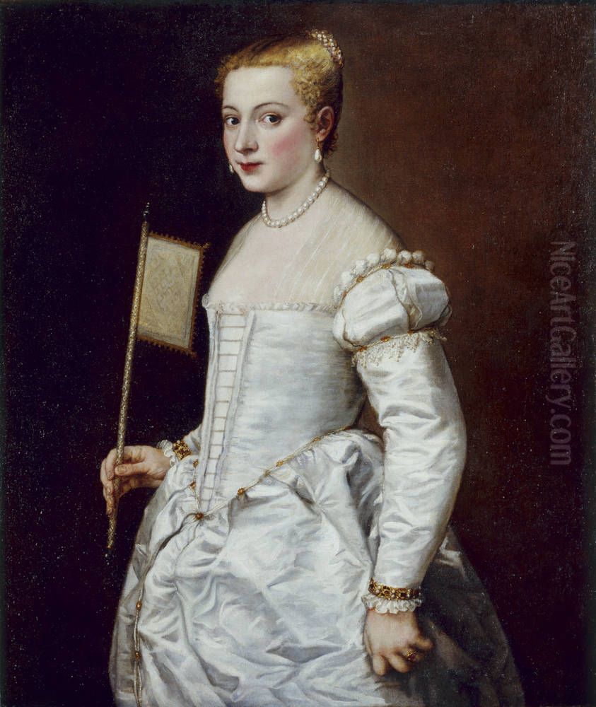 Girl with a Fan (Lady in White) Oil Painting by Titian
