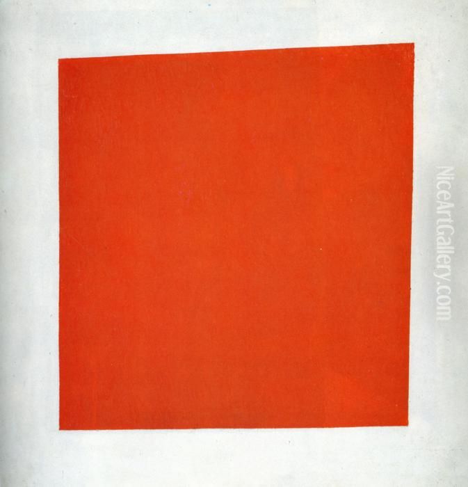 Red Square. Visual Realism of a Peasant Woman in Two Dimensions Oil Painting by Kasimir Sevrinovitch Malevich