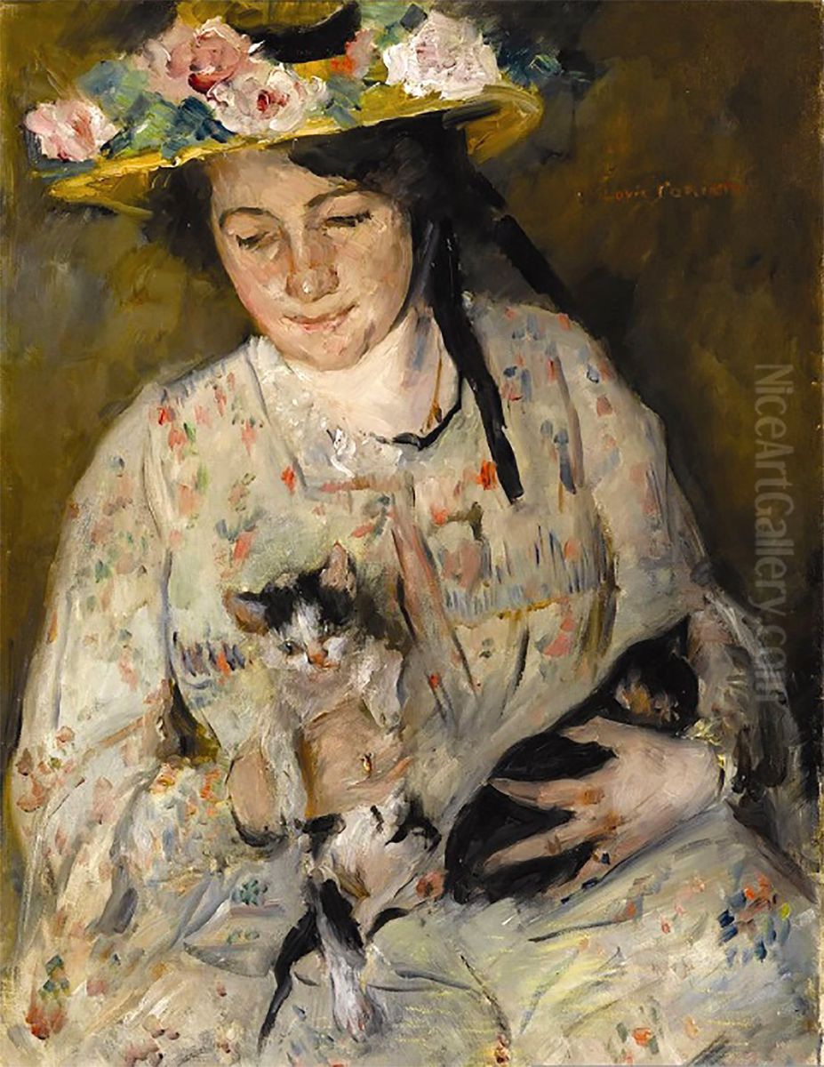 Young woman with cats Oil Painting by Lovis (Franz Heinrich Louis) Corinth