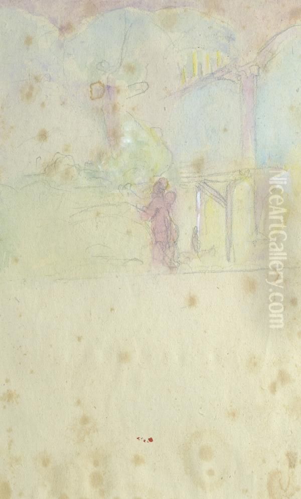 Figure Nel Paesaggio Oil Painting by Spartaco Carlini